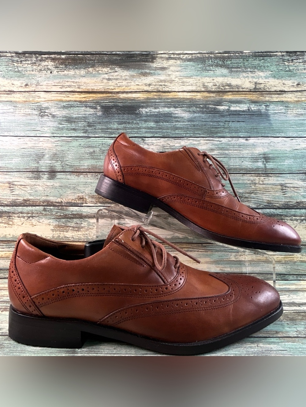 Rockport Amalfi Wingtip Oxford Shoe Mens 9W Brown Leather Brogue Medallion Toe
